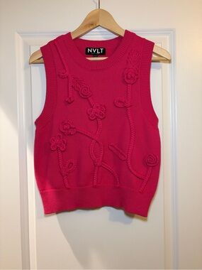 NVLT Pink Floral Appliqué Sleeveless Knit Tank